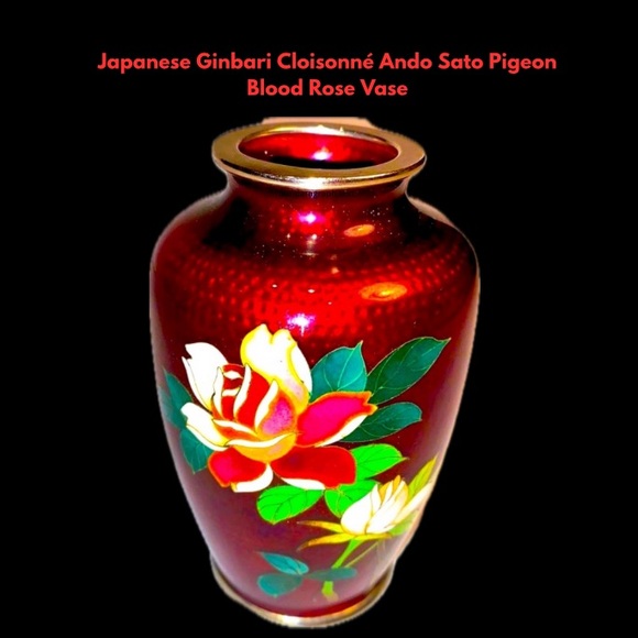 Ando Sato Other - Japanese Ginbari Cloisonné Ando Sato Pigeon Blood Rose Vase